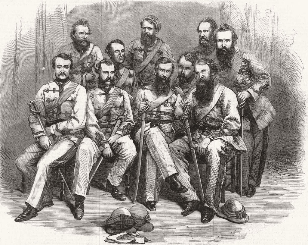 PAKISTAN. Officers of 1st Punjab rifle corps 1861 old antique print picture